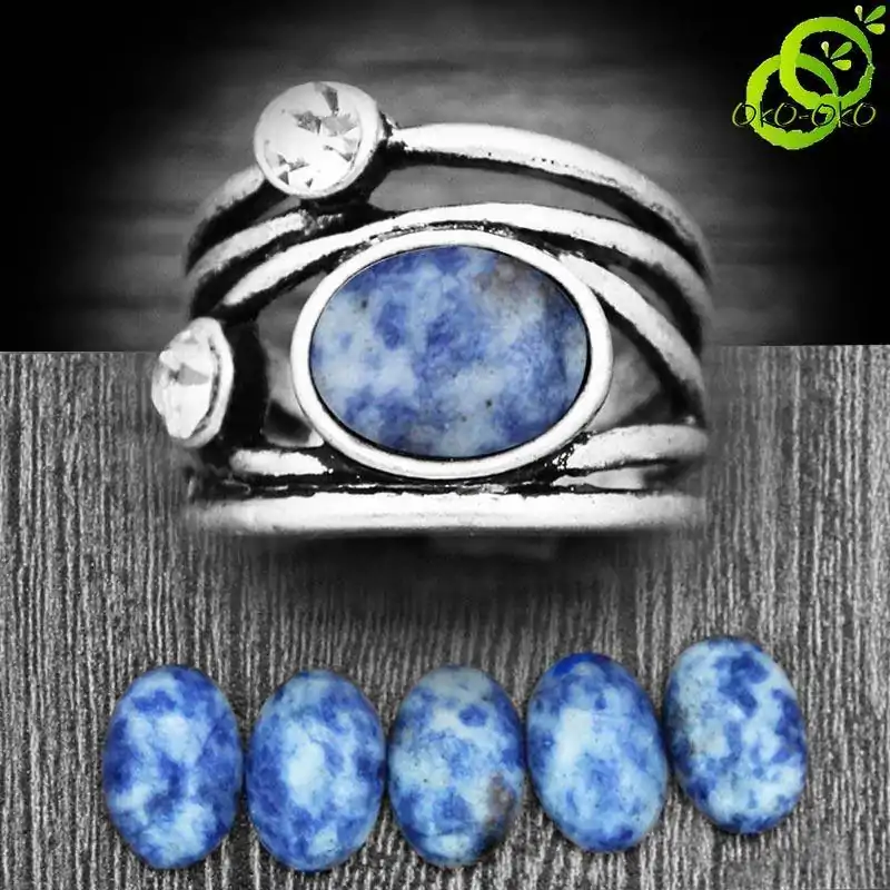 Bijou Lithothérapie <br> Bague Pierre Naturelle. | OkO-OKO™ Bague Pierre Naturelle semi précieuse Quartz Bleu, Gris moucheté | oko-oko