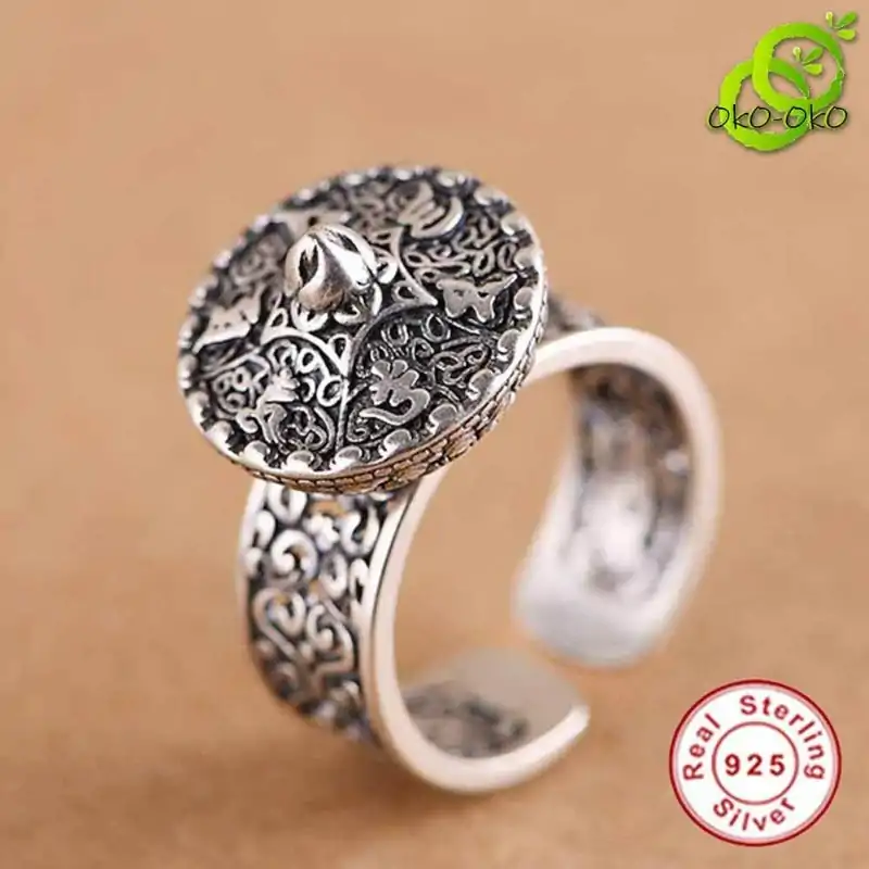 Acheter Bague Tibetaine en argent moulin de prière pas cher | OkO-OkO