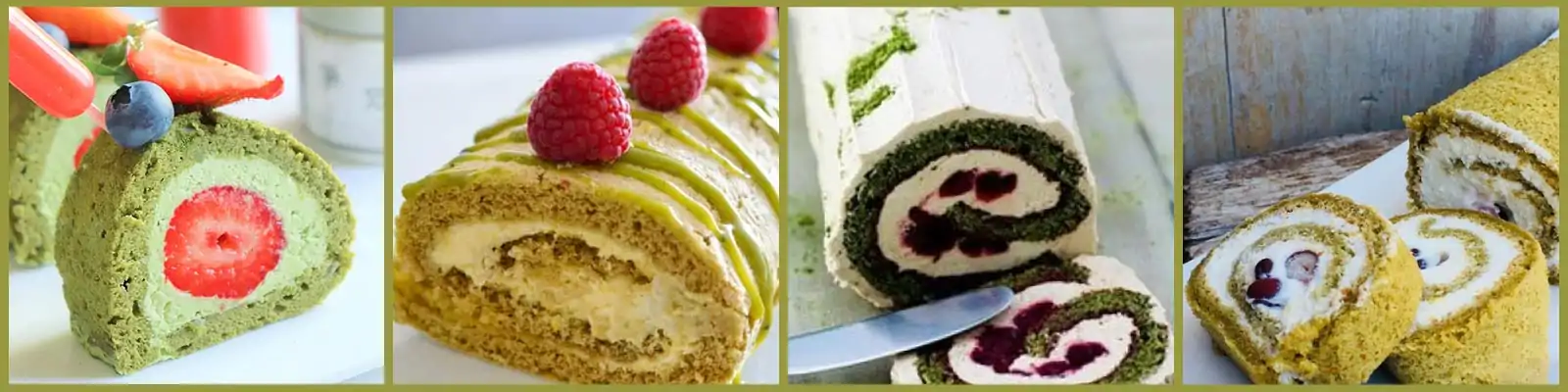 Pasteles y postres de matcha. | OkO-OKO™ Pancarta de pastel enrollado de matcha