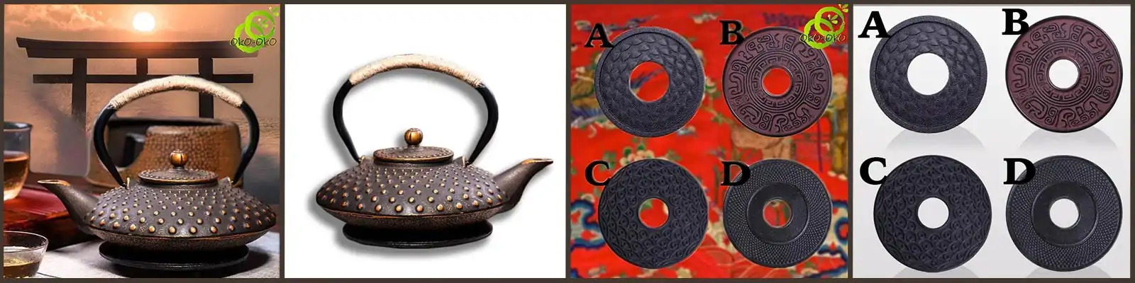 Teteras de hierro fundido. | OkO-OKO™ Tetera japonesa bañada en oro y posavasos | oko-oko
