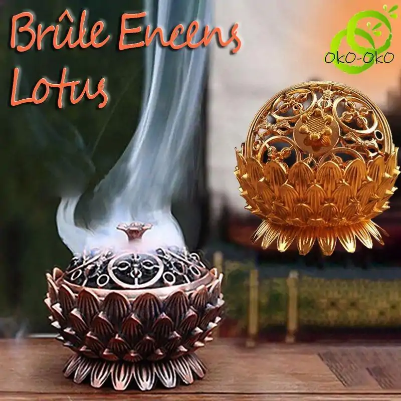 Encens <br> Bruleur Encens Lotus en Bronze. | OkO-OKO™ Bruleur Encens Lotus en Bronze pour cône, spirale et bâtonnet | OkO-OkO
