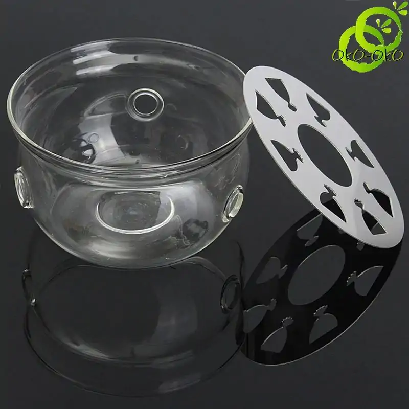Calentador de Tetera De Vidrio con Vela. | OkO-OKO™ Calentador de tazas de vidrio con parrilla de acero inoxidable | oko oko
