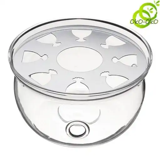 Theepot warmer in transparant glas op witte achtergrond | oko oko
