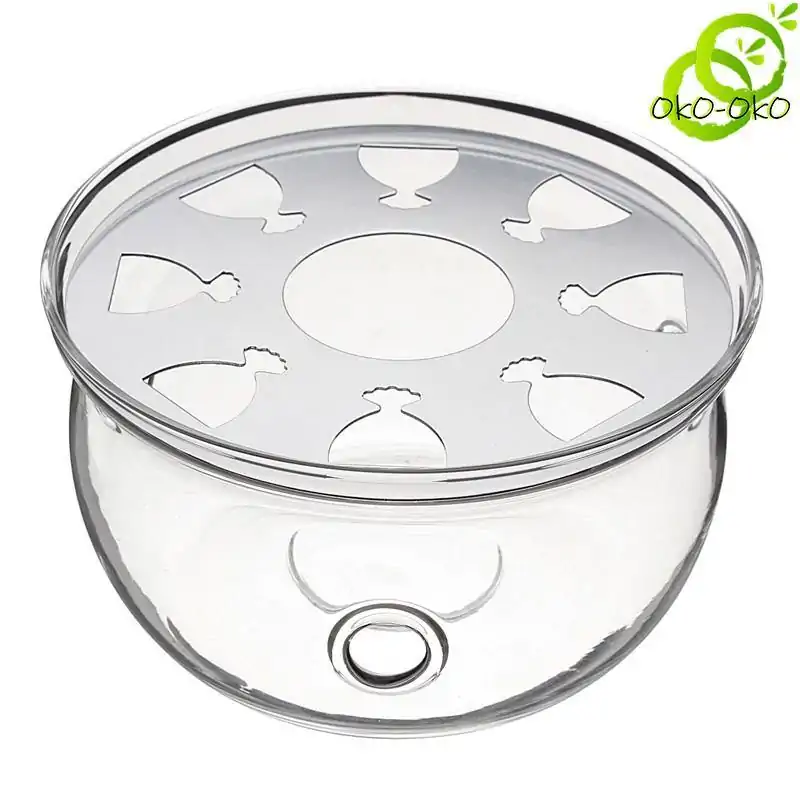 Calentador de Tetera De Vidrio con Vela. | OkO-OKO™ Calentador de tetera en vidrio transparente sobre fondo blanco | oko oko