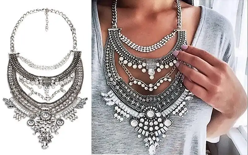 Collier indien Boho en métal blanc | OKO-OKO