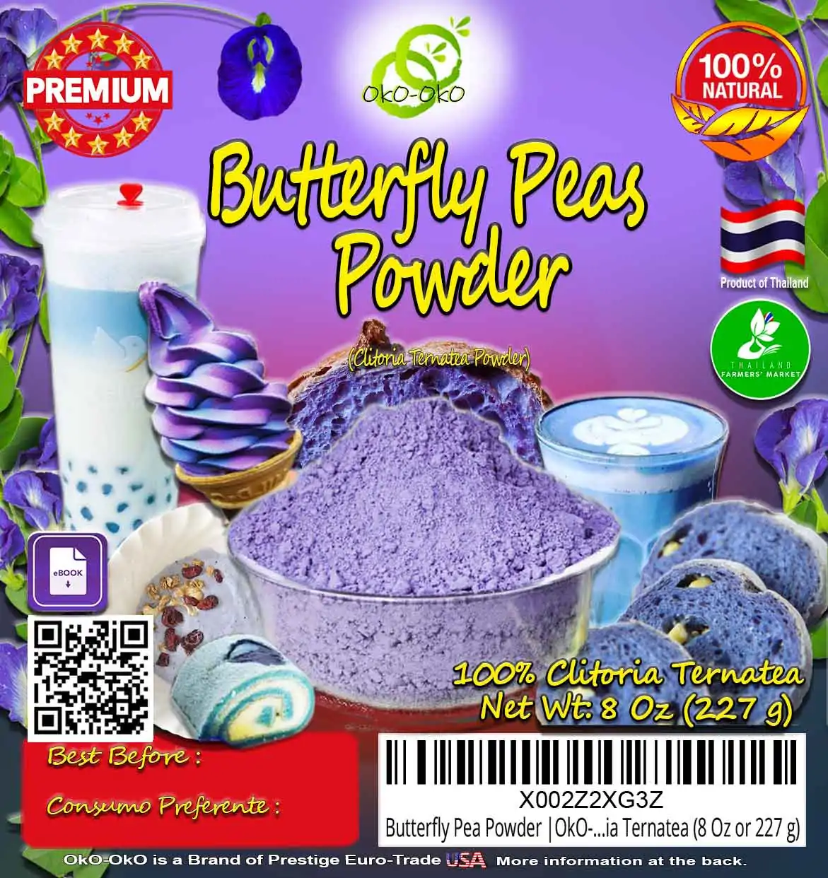 Poudre de Clitoria Ternatea <br> Vente en Gros | OkO-OKO™ Poudre de pois papillon en gros 1 KG