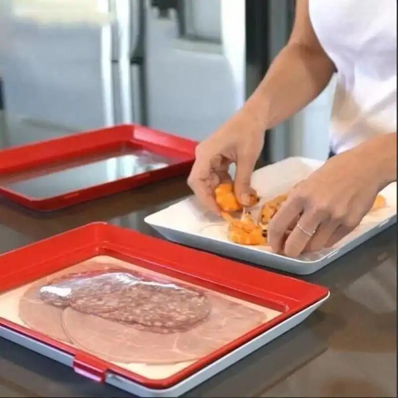 Kitchen Utensils Food Storage Tray | OkO-OKO™ Creative Food Plastic Preservation Tray Clever Tray Silicone Caps for Food Taper Food Saver Vacuum Cover Storage Container Set | OkO-OkO™