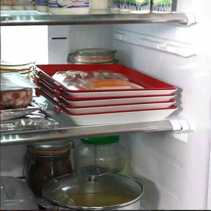 Kitchen Utensils Food Storage Tray | OkO-OKO™ Creative Food Plastic Preservation Tray Clever Tray Silicone Caps for Food Taper Food Saver Vacuum Cover Storage Container Set | OkO-OkO™
