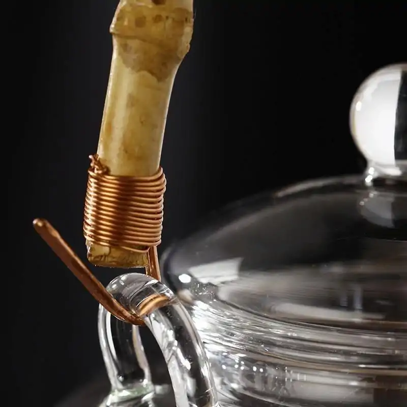 Théière Verre <br> Anse Bambou | OkO-OKO™ Théière Verre Anse Bambou avec attache en laiton | OkO-OkO™