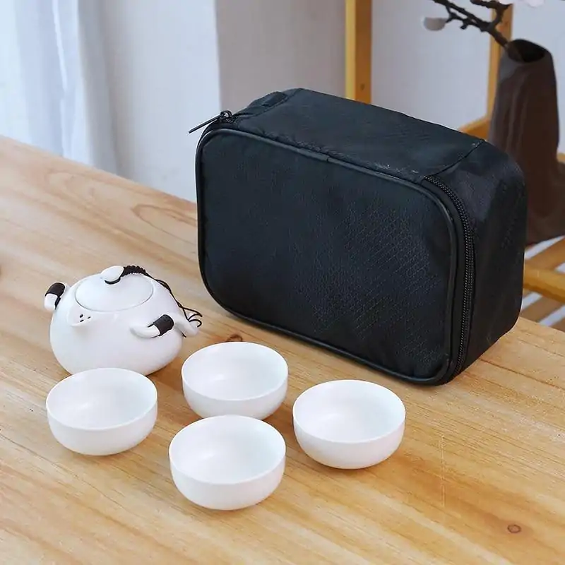 Travel Tea Set (6 variants). | OkO-OKO™ White Travel Tea Set 4 bowls +1 teapot and carrying bag | OkO-OkO