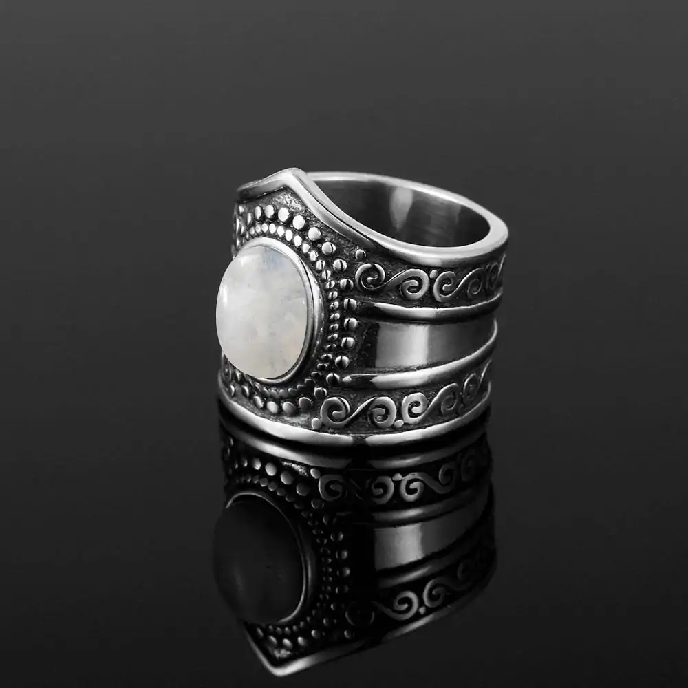 Bijou Lithothérapie <br> Bague Pierre de Lune Boho. | OkO-OKO™ Bague Pierre de Lune Boho vue de coté | oko oko