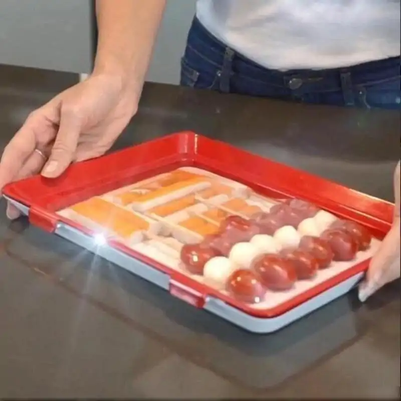Kitchen Utensils Food Storage Tray | OkO-OKO™ Creative Food Plastic Preservation Tray Clever Tray Silicone Caps for Food Taper Food Saver Vacuum Cover Storage Container Set | OkO-OkO™