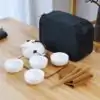Travel Tea Set (6 variants). | OkO-OKO™ White Travel Tea Set 4 bowls +1 teapot + tray and carrying bag | OkO-OkO