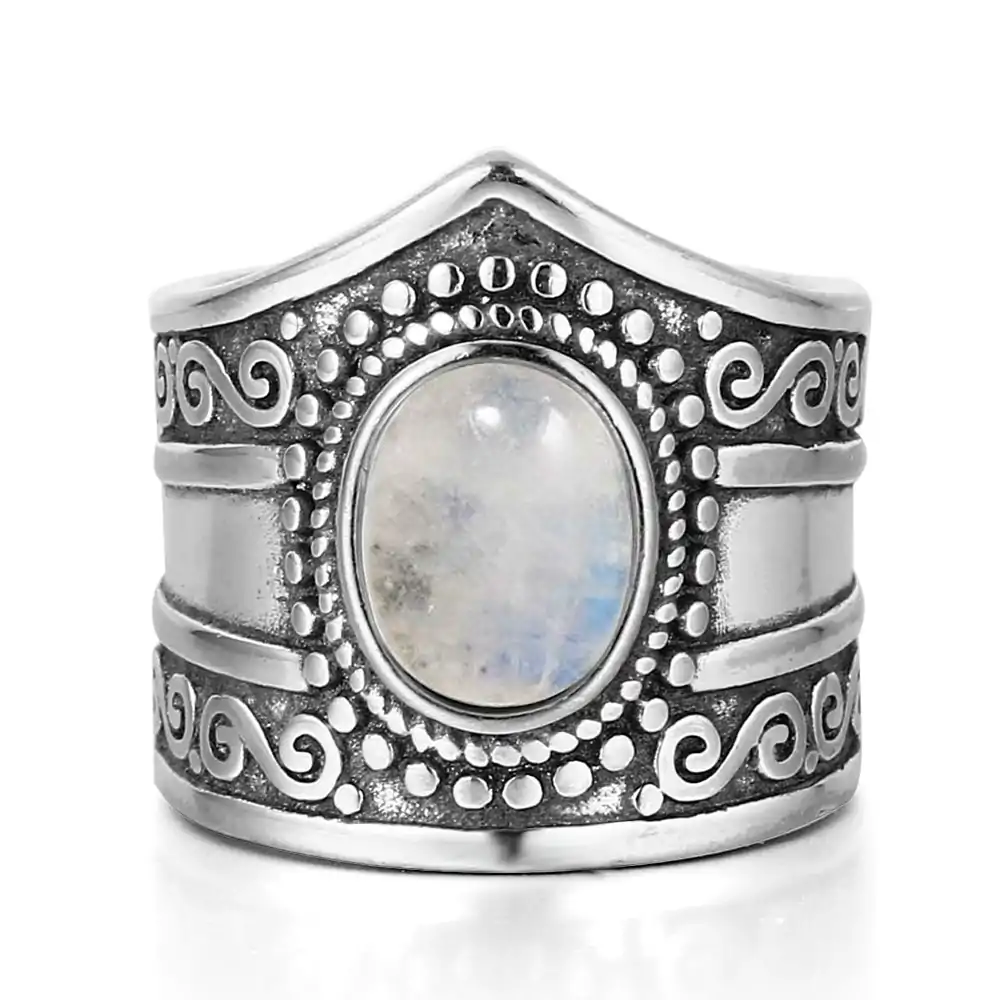 Bijou Lithothérapie <br> Bague Pierre de Lune Boho. | OkO-OKO™ Jolie Bague Pierre de Lune Boho de face | oko oko