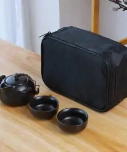 Reiseteeset schwarz Set 2 Schalen +1 Teekanne und Transporttasche | OkO-OkO