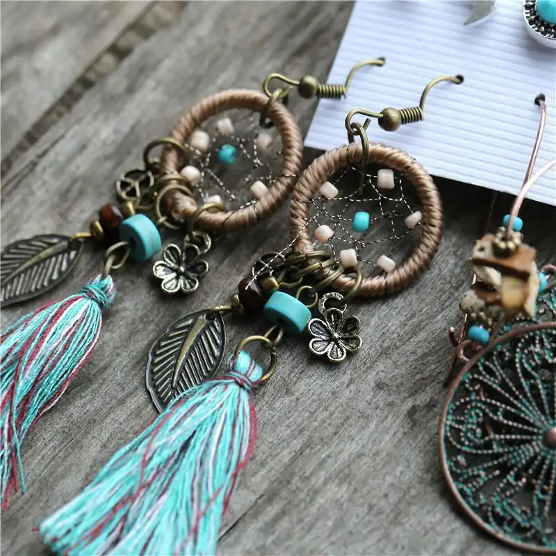 Ethnic and Boho Jewelry Boho Earrings. | OkO-OKO™ Boho earring detail of dream catchers | oko