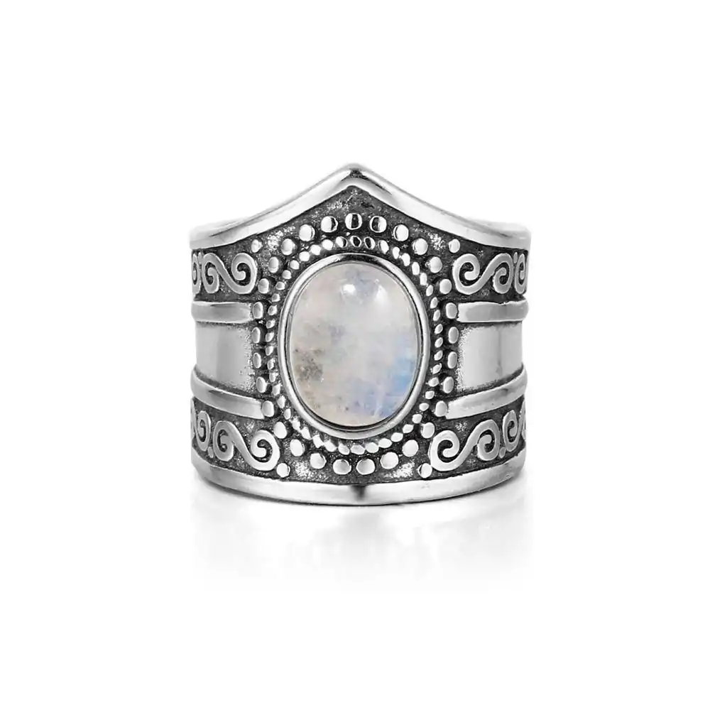 Bijou Lithothérapie <br> Bague Pierre de Lune Boho. | OkO-OKO™ Bague Pierre de Lune Boho deface sur fond blanc | oko oko
