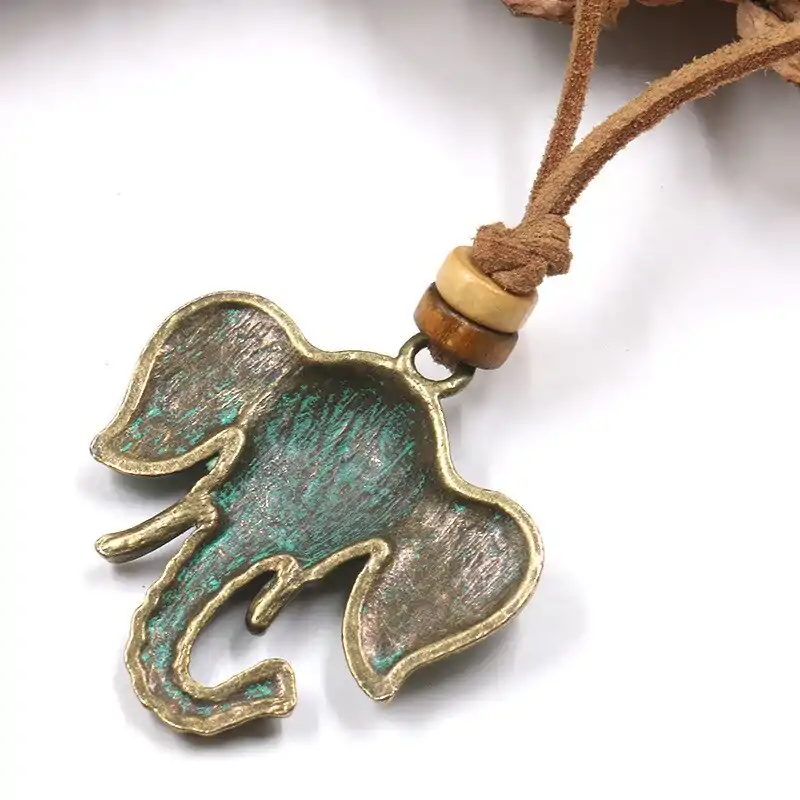 Collier en cuire avec tête d'éléphant en bronze | oko oko