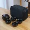 Travel Tea Set (6 variants). | OkO-OKO™ Black Travel Tea Set 4 bowls +1 teapot and carrying bag | OkO-OkO