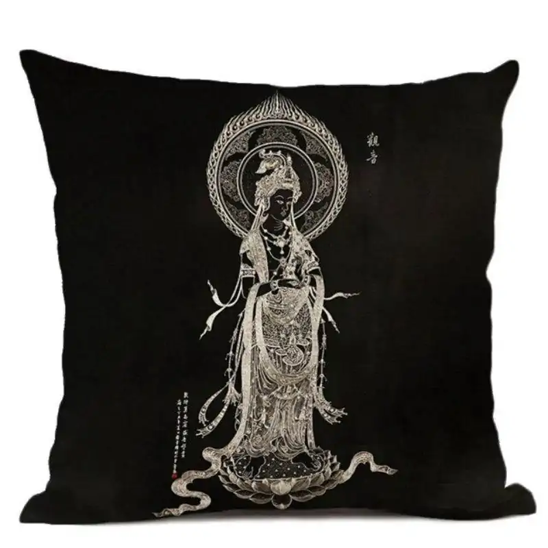 Bouddhisme <br> Coussin Bouddha (9 Variante). | OkO-OKO™ Coussin Bouddha Guanyin noir | OkO-OkO