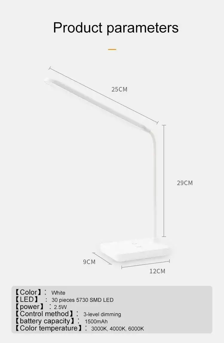 Lampe de Bureau <br> LED (avec ou sans fils). | OkO-OKO™ Lampe de Bureau LED Sans Fil dimentions | OkO-OkO