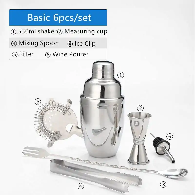 Ustensiles de cuisine <br> Kit shaker cocktail (6Pièces). | OkO-OKO™ Kit Shaker Cocktail inox 530 ml | oko oko