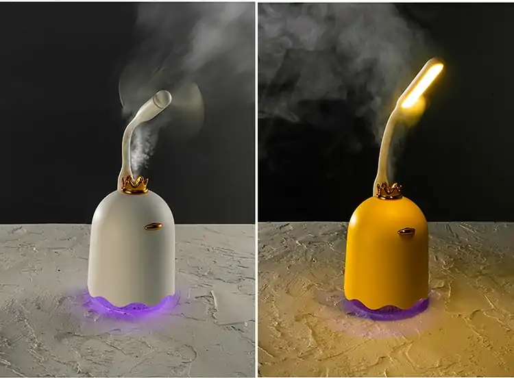 Diffuseur d'huiles essentielles Humidificateur d'air ultrasonique 250 ML blanc avec couronne avec veilleuse | OkO-OkO