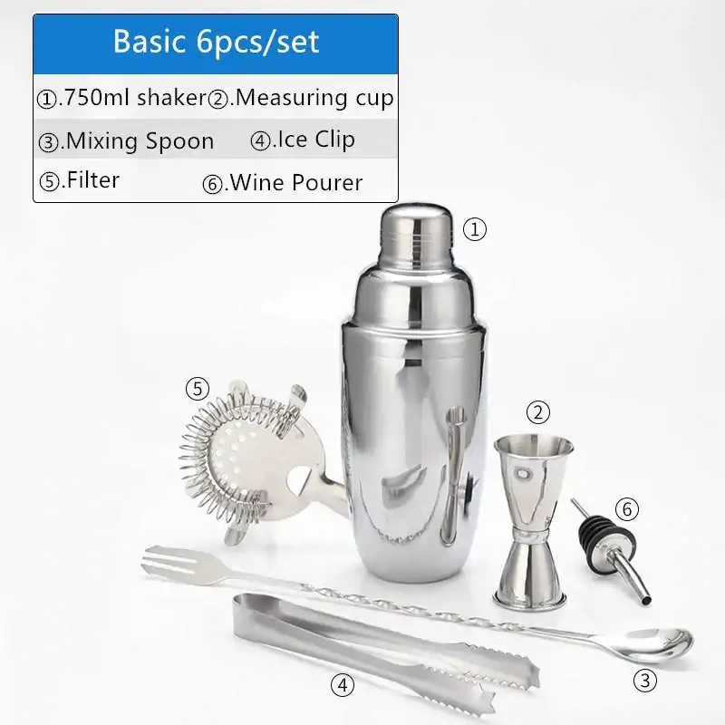 Ustensiles de cuisine <br> Kit shaker cocktail (6Pièces). | OkO-OKO™ Kit Shaker Cocktail inox 750 ml | oko oko
