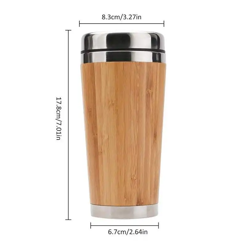 Thermos <br>Mug Isotherme Bamboo (intérieur Inox). | OkO-OKO™ mug bamboo dimentions 450 ml | oko-oko