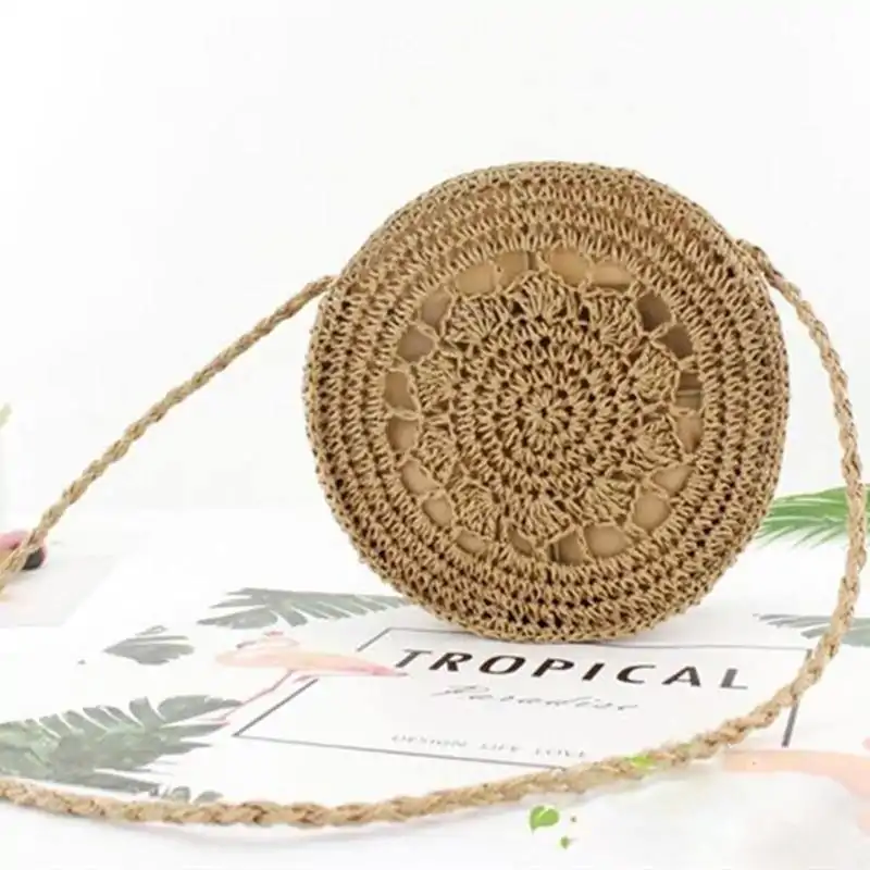 Sac à main <br>Raphia. | OkO-OKO™ Sac a main raphia à boite ronde marron | oko oko
