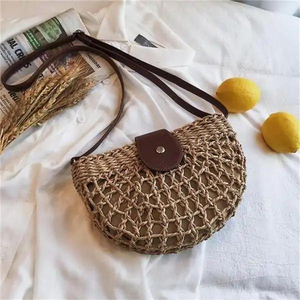 Sac à main <br>Raphia. | OkO-OKO™ Sac a main raphia demie-lune marron | oko oko