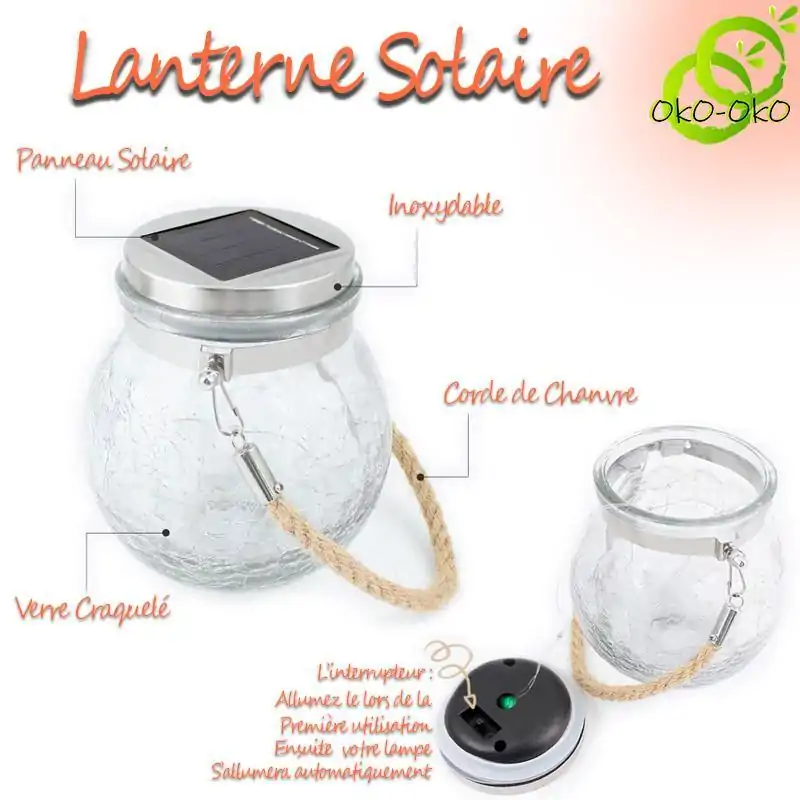 Décoration lumineuse <br> Lanterne solaire extérieur à suspendre | OkO-OKO™ Lanterne Solaire Extérieur à Suspendre détail | OkO-OkO