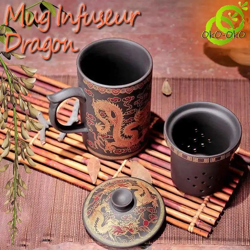Théière Nomade <br> Mug Infuseur (Filtre & Couvercle). | OkO-OKO™ Mug Infuseur avec Filtre & Couvercle en céramique brune de chine| OkO-OkO