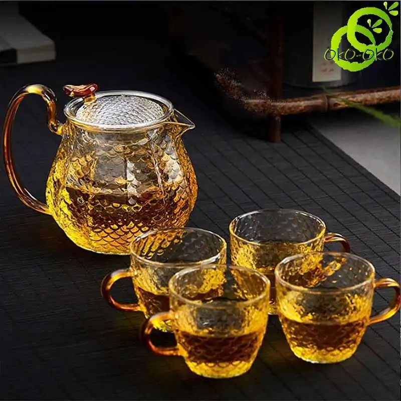 Theeset Schubben (Glas). | OkO-OKO™ Geschaald theeservies (in glas) | oko oko