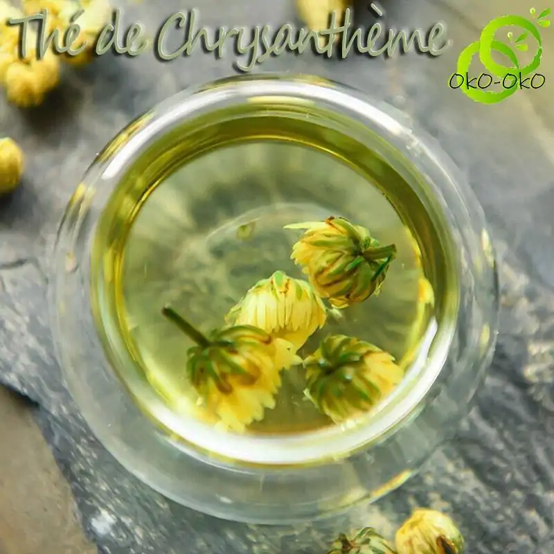 Tea and Infusion <br>Organic Chrysanthemum Tea. | OkO-OKO™ Organic Chrysanthemum tea in a transparent glass | oko-oko