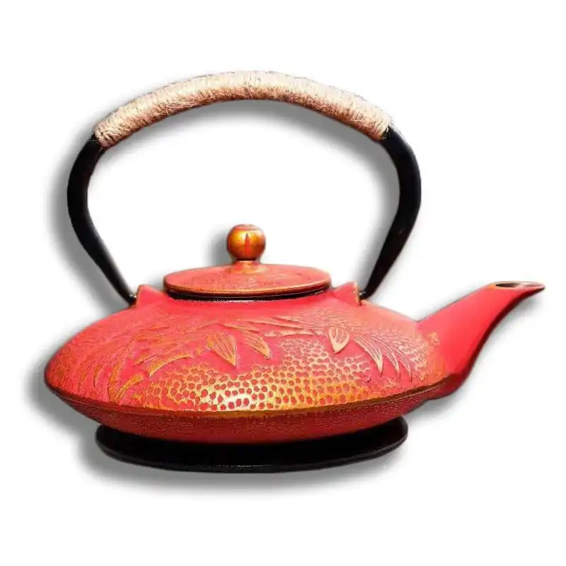 Théière en fonte <br>Bambou Rouge | OkO-OKO™ Théière en fonte Rouge sur fond blanc | oko-oko