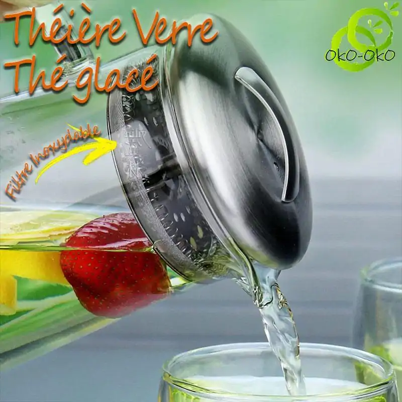 Glazen Theepot IJsthee Karaf | OkO-OKO™ Ijstheepotten met Roestvrij Spring Filter | OkO-OkO™