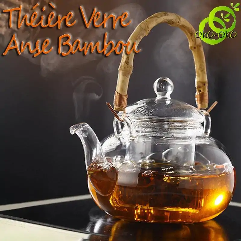 Tetera de Vidrio Asa de Bambú | OkO-OKO™ Cristalería Mango de bambú | OkO-OkO™
