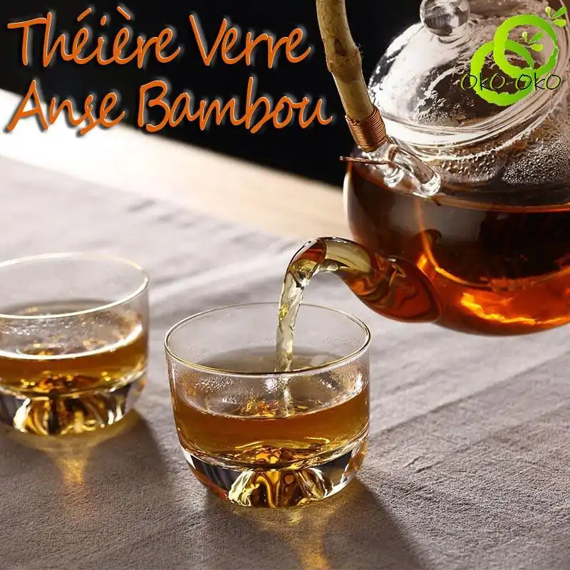 Théière Verre <br> Anse Bambou | OkO-OKO™ Theiere en Verre transparent Anse Bambou | OkO-OkO™
