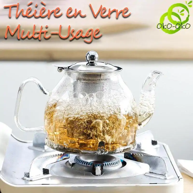 Théière Induction <br> en Verre avec Filtre (Inox) | OkO-OKO™ Théières Induction tous types de réchauds | OkO-OkO