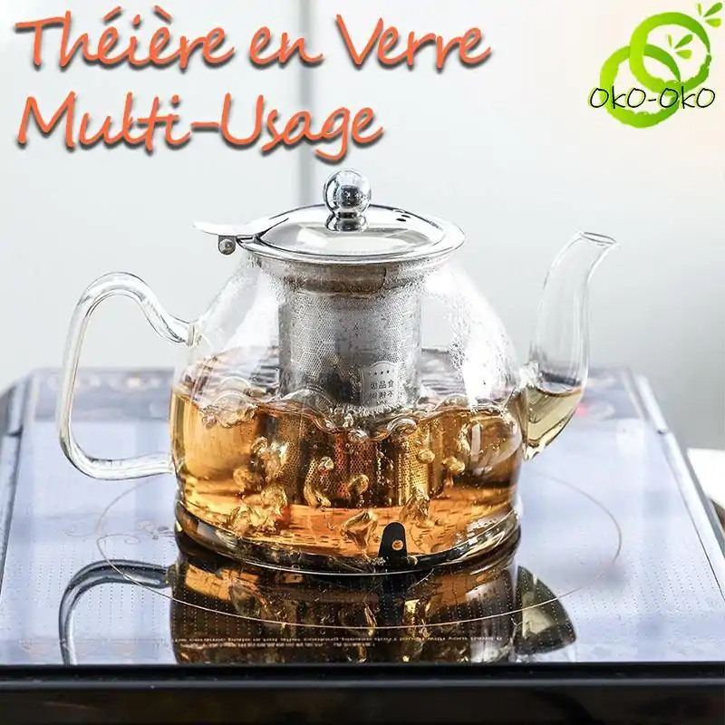Théière Induction <br> en Verre avec Filtre (Inox) | OkO-OKO™ Théières pour plaque à Induction | OkO-OkO