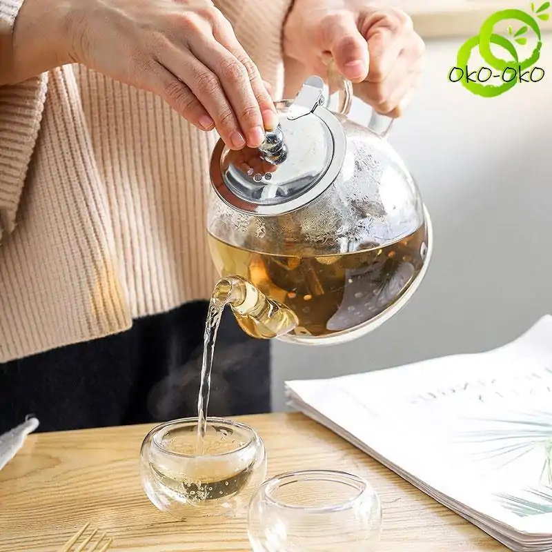 Théière Induction <br> en Verre avec Filtre (Inox) | OkO-OKO™ Théières Induction avec poignée en verre | OkO-OkO