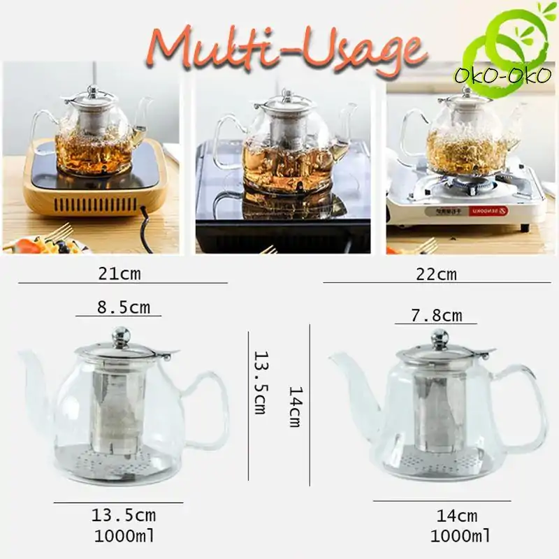 Théière Induction <br> en Verre avec Filtre (Inox) | OkO-OKO™ Théières induction multiusage et plaque électromagnétiques, théière gaz | OkO-OkO