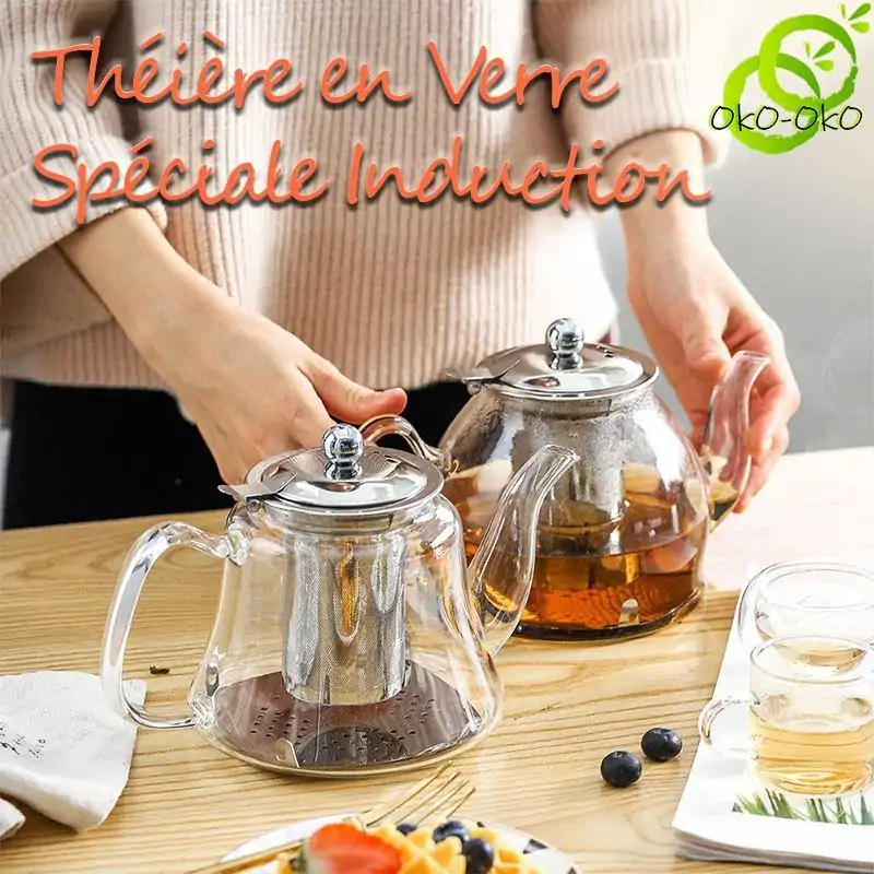 Théière Induction <br> en Verre avec Filtre (Inox) | OkO-OKO™ Acheter Théières Induction en Verre pas cher | OkO-OkO