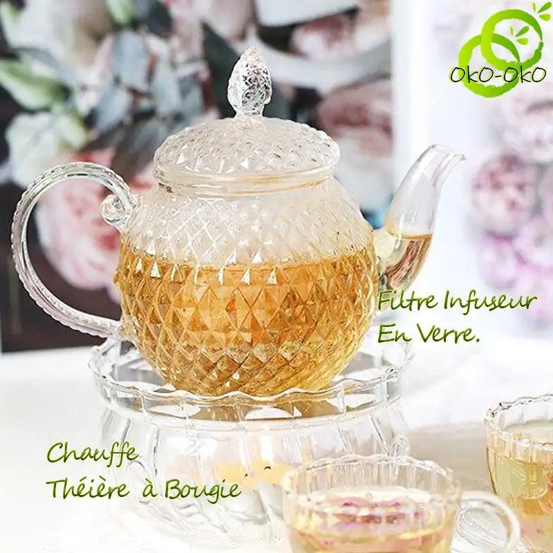 Théières en Verre <br> Avec Chauffe Plat (à bougie). | OkO-OKO™ Acheter belle théière en verre avec chauffe théière assorti |oko-oko