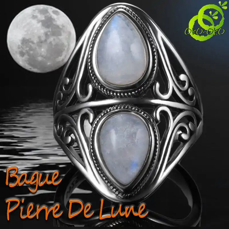 Bijou Lithothérapie <br> Bague Pierre de Lune argent. | OkO-OKO™ Acheter une bague pierre de lune en argent massif avec de vraies pierres naturelle