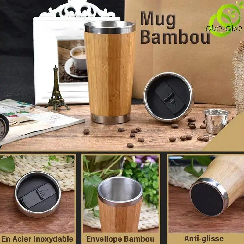 Thermos <br>Mug Isotherme Bamboo (intérieur Inox). | OkO-OKO™ Mug termos bamboo | oko-oko