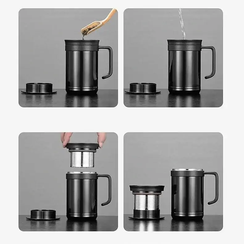 Théière Nomade <br>Mug isotherme avec infuseur. | OkO-OKO™ Mug isotherme avec infuseur exemple de préparation du thé | oko oko