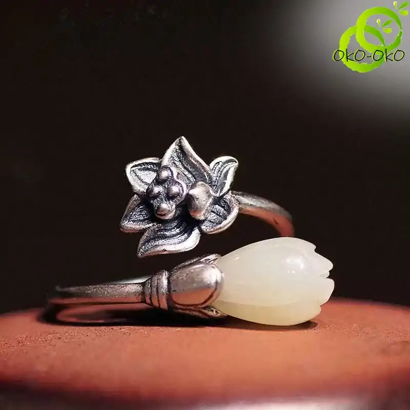 Bijou Spirituel <br> Bague Fleur de Lotus et Magnolia. | OkO-OKO™ Bague Argent fleur de Lotus et Magnolia | OkO-OkO