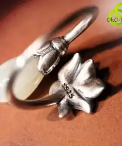 Silberring Lotusblüte und Magnolienkelch mit Stempel S925| OkO-OkO